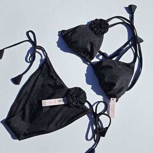 Victoria's Secret Black Bikini Set with Floral Detail M/S Nwt